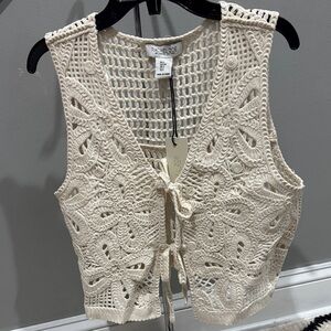 NEW Rachel Zoe Ivory Crochet Tie front Vest-Small
